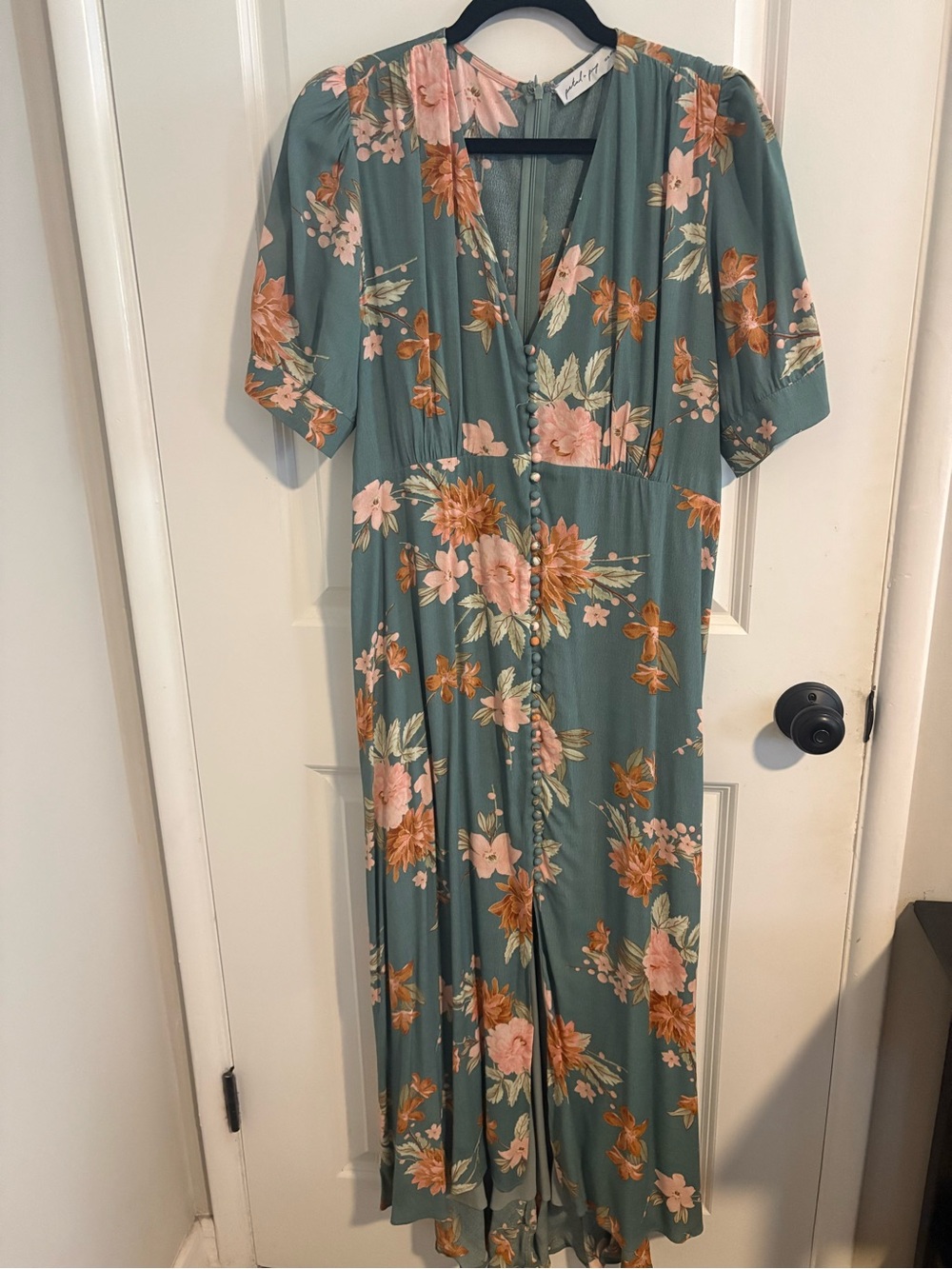 Petal & Pup Green Floral Midi Dress with Pink & Orange Blooms
